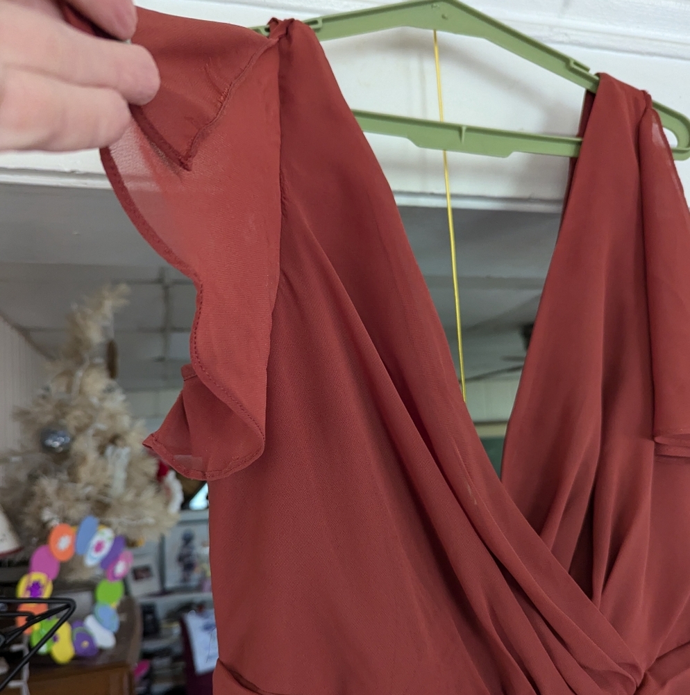 Rust Orange Ruffled Sleeve Dress